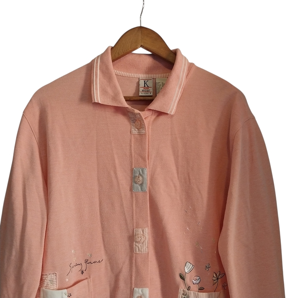Vintage Koret Size Large Pink Spring Flowers Embroidered Cottagecore Cardigan - Picture 5 of 13